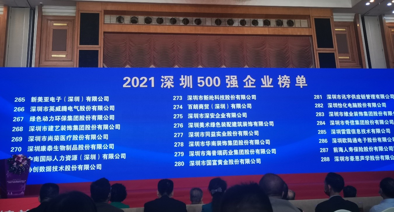 J9.COM上榜2021深圳企业500强